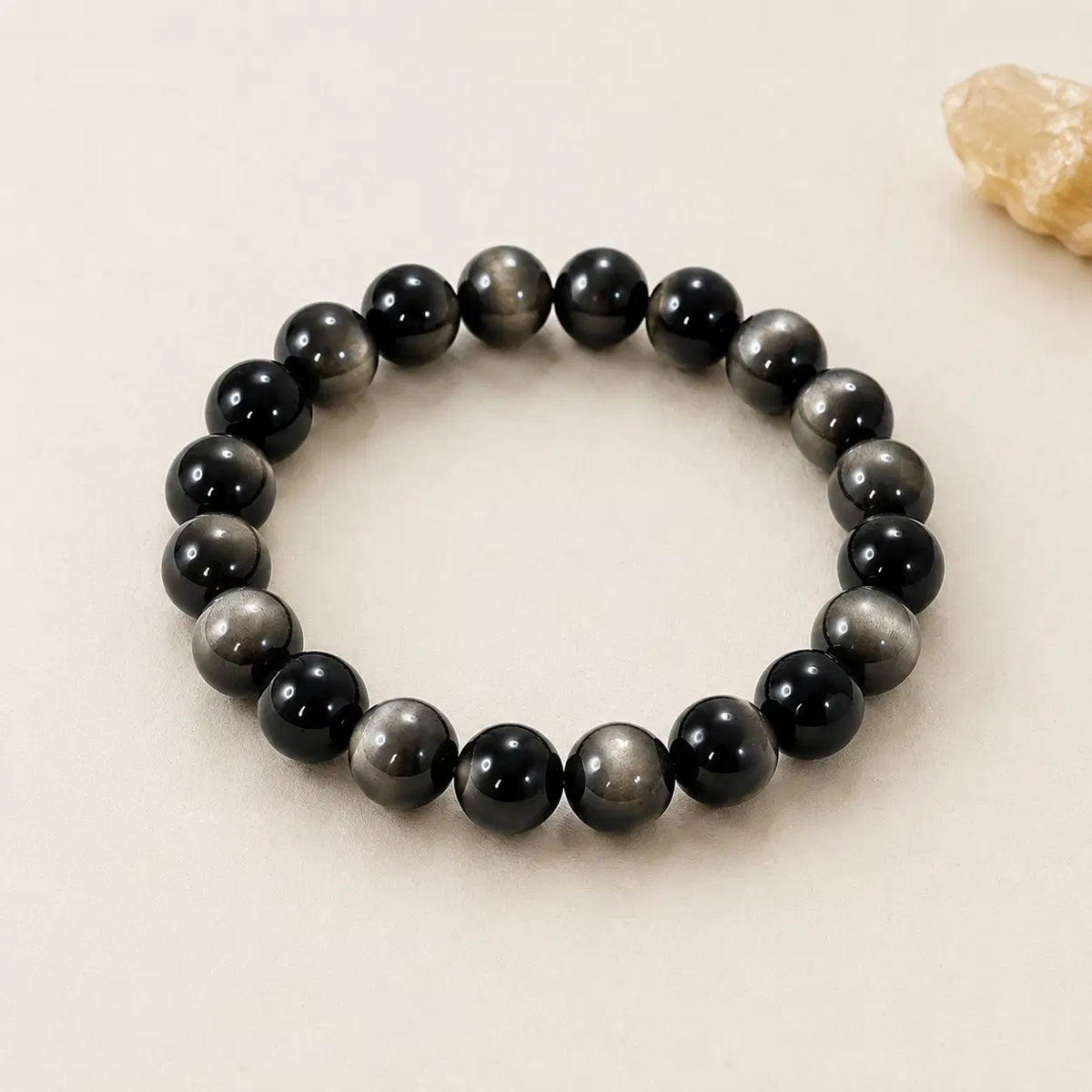 7A Silver Sheen Obsidian Bracelet – Multi-Size – centered flatlay product view