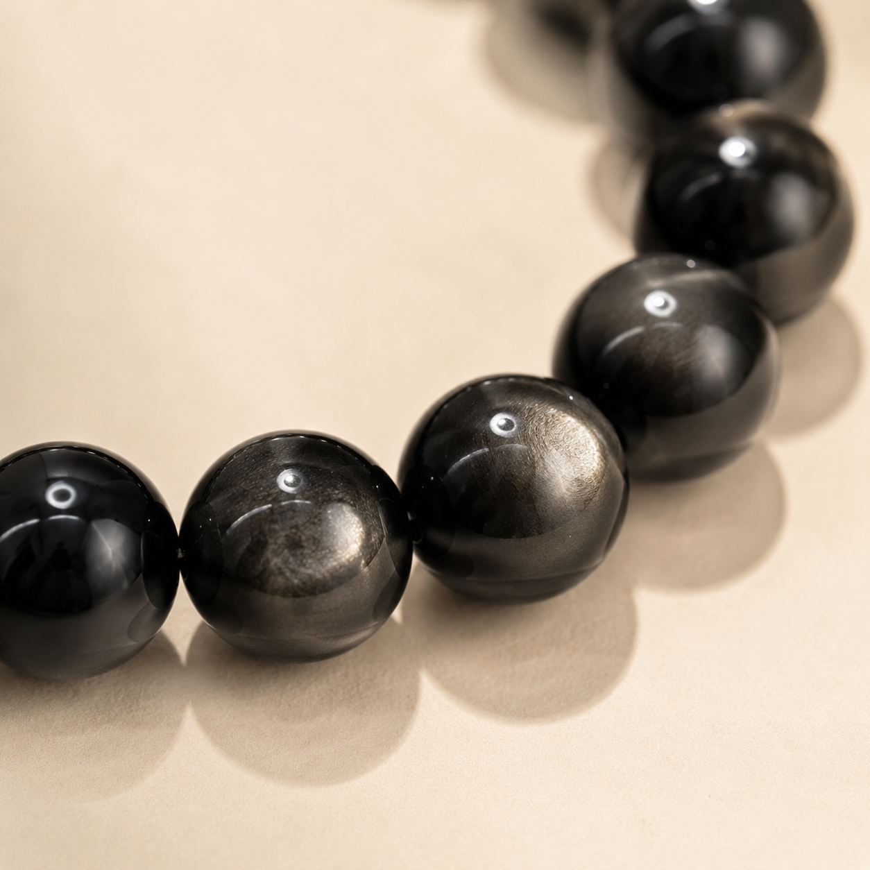 7A Silver Sheen Obsidian Bracelet – Multi-Size – bead texture macro detail