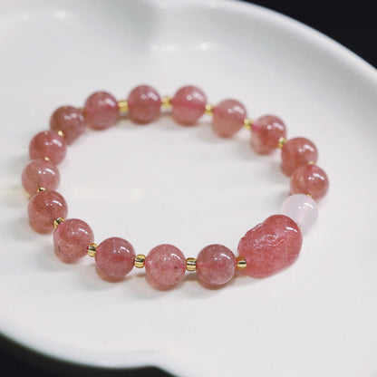 Pink strawberry quartz Pixiu bracelet