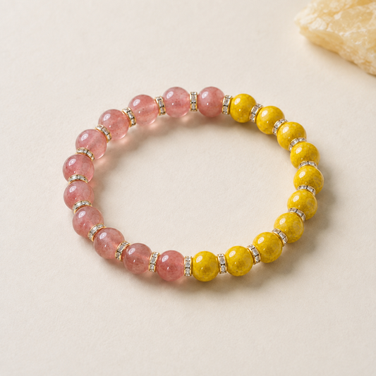 Strawberry Quartz & Cinnabar Bracelet – 8mm – centered flatlay product view