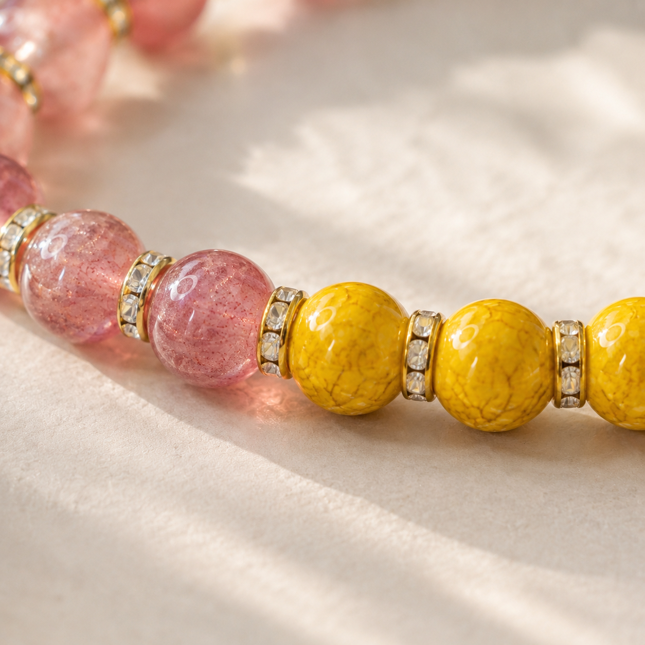 Strawberry Quartz & Cinnabar Bracelet – 8mm – bead texture macro detail