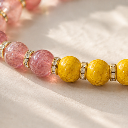 Strawberry Quartz & Cinnabar Bracelet – 8mm – bead texture macro detail