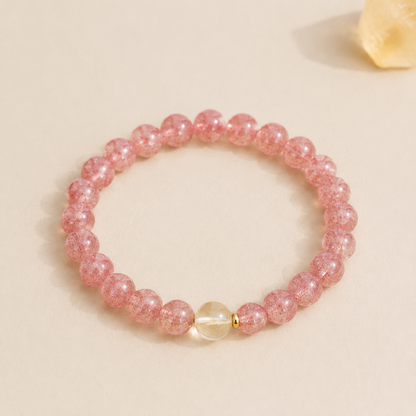 Strawberry Quartz & Citrine Bracelet – 6mm – centered flatlay product view