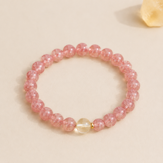 Strawberry Quartz & Citrine Bracelet – 6mm – centered flatlay product view
