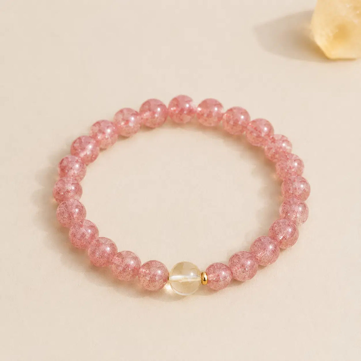Strawberry Quartz & Citrine Bracelet – 6mm – centered flatlay product view