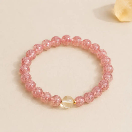 Strawberry Quartz & Citrine Bracelet – 6mm – centered flatlay product view