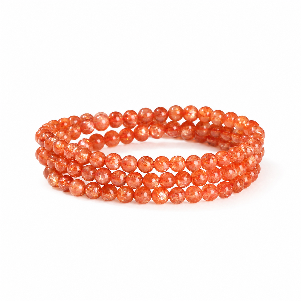 Natural orange sunstone triple-wrap bracelet on white