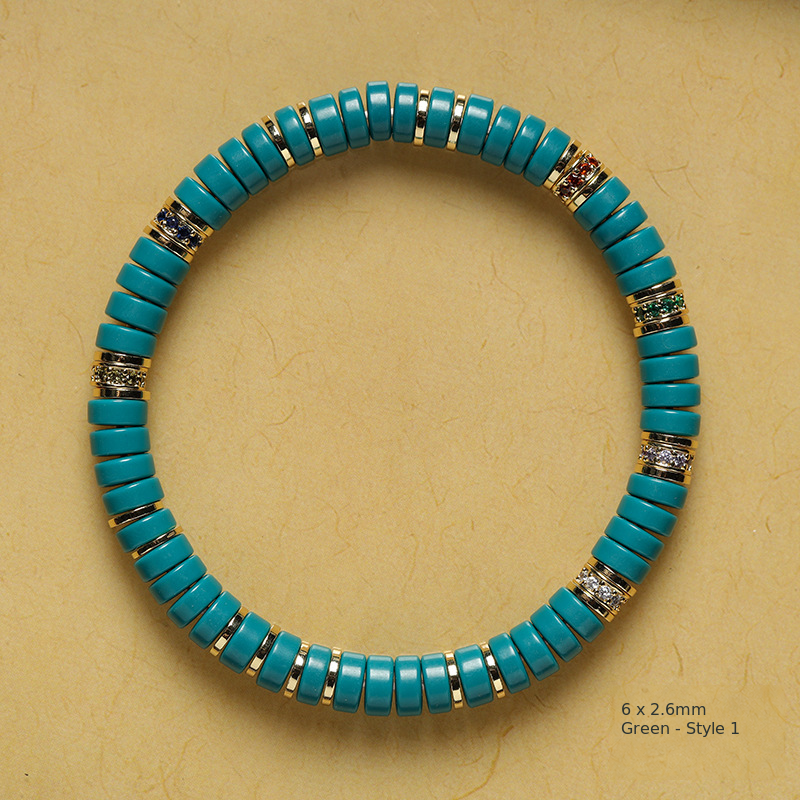 Green Style 1 tablet bead bracelet with 6 x 2.6mm specification