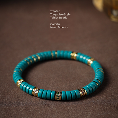 Treated turquoise-style tablet bracelet with colorful inset accents