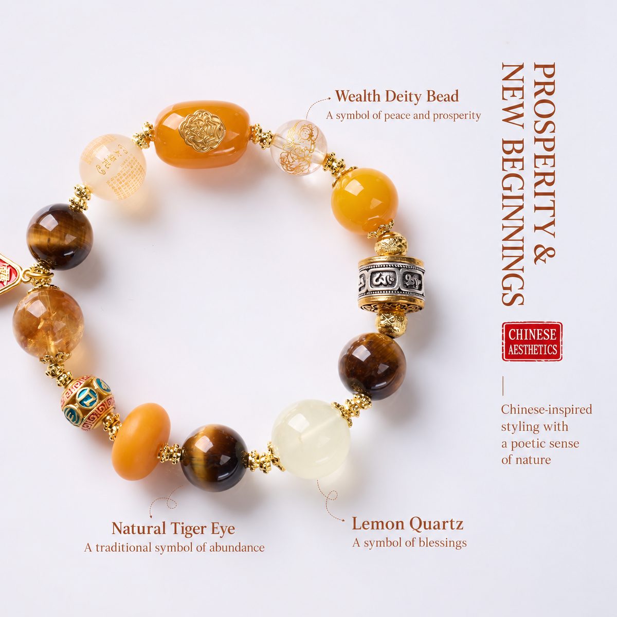 Golden Abundance mixed crystal bracelet with English product details