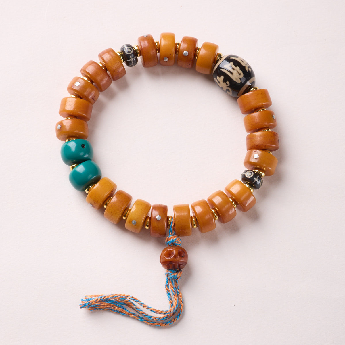 Orange Bone – Dotted Beads & Dzi bracelet
