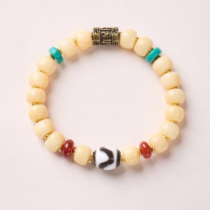 Cream Bodhi – Brass Mantra & Dzi bracelet