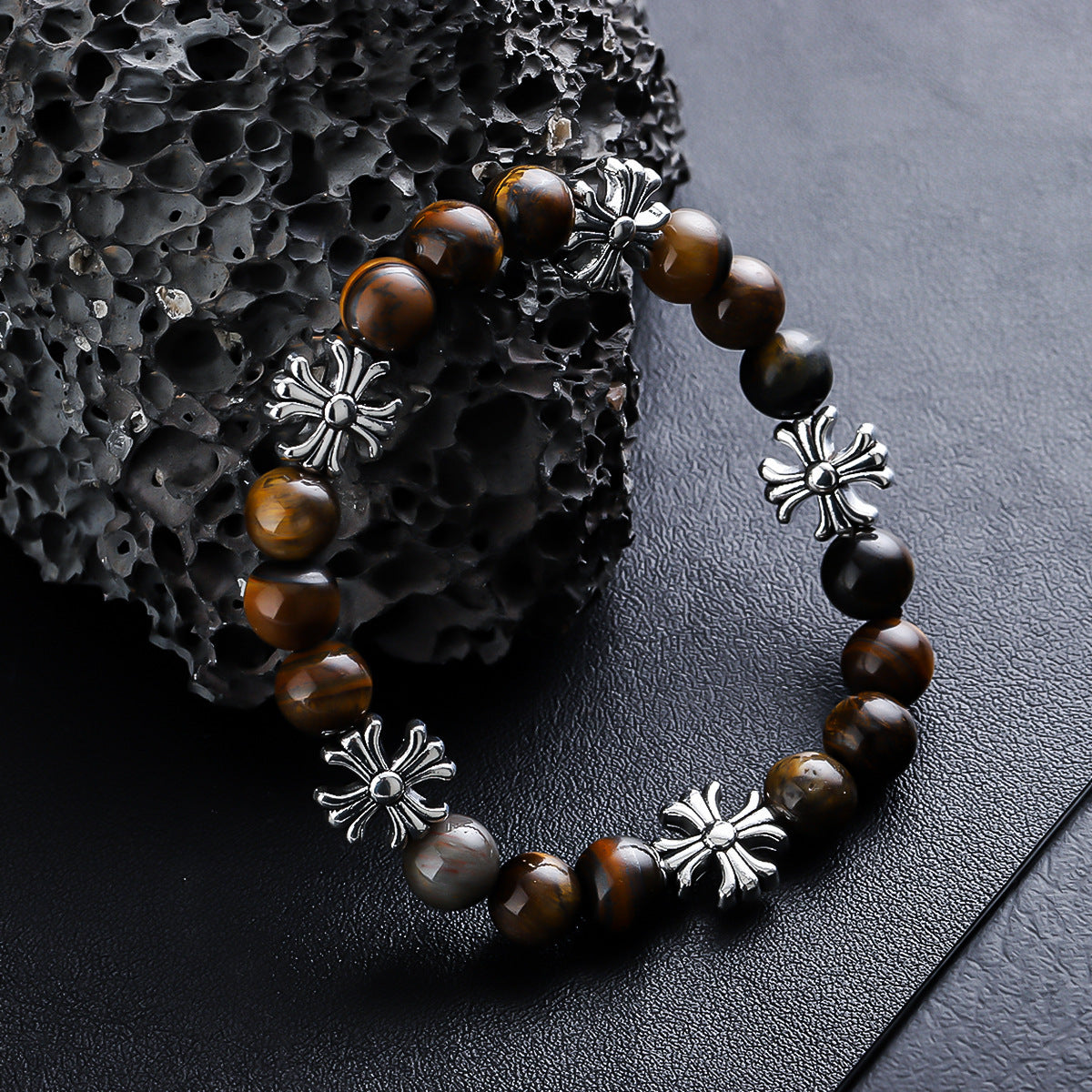 Cross accent tiger eye bracelet original detail