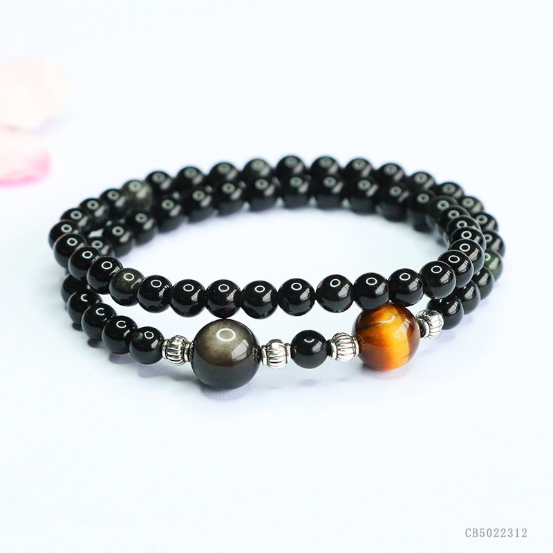 Tiger eye and obsidian double-wrap bracelet, original product view 1