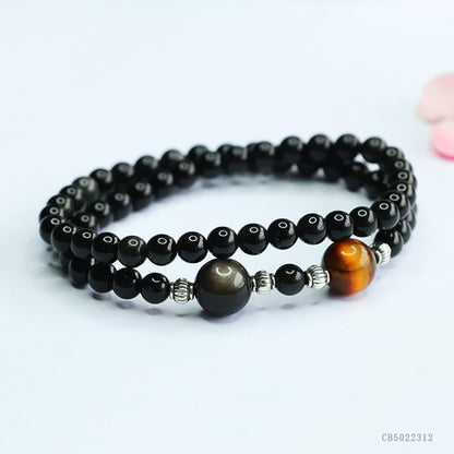 Tiger eye and obsidian double-wrap bracelet, original product view 3