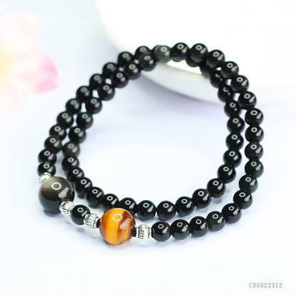 Tiger eye and obsidian double-wrap bracelet, original product view 4