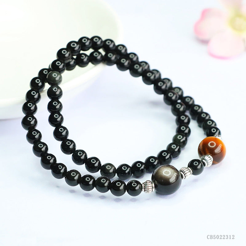 Tiger eye and obsidian double-wrap bracelet, original product view 5