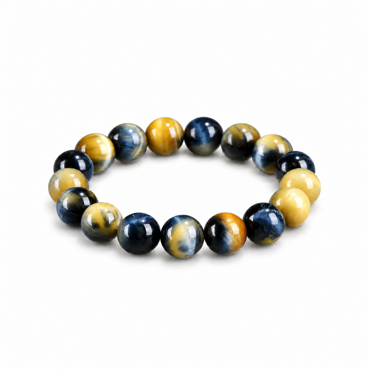 Blue and golden tiger eye bracelet on white