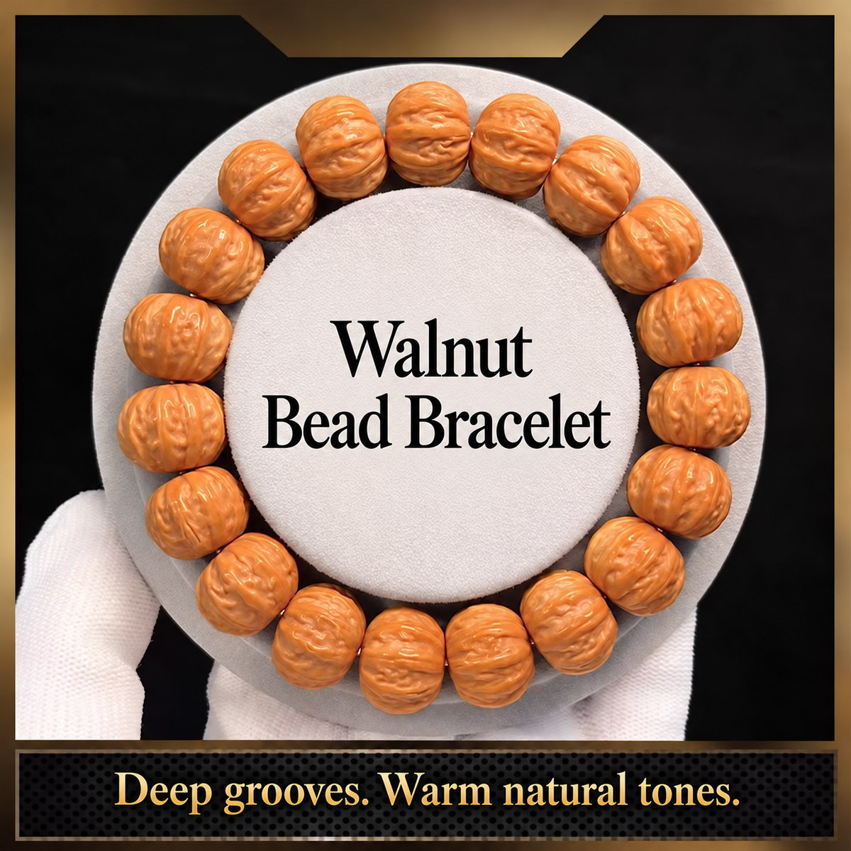 Walnut bead bracelet with warm natural tones