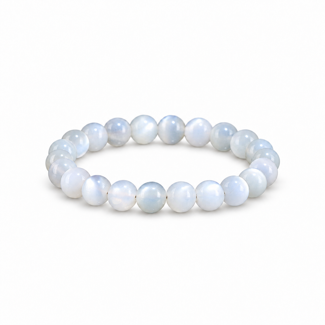 White moonstone bead bracelet – white background