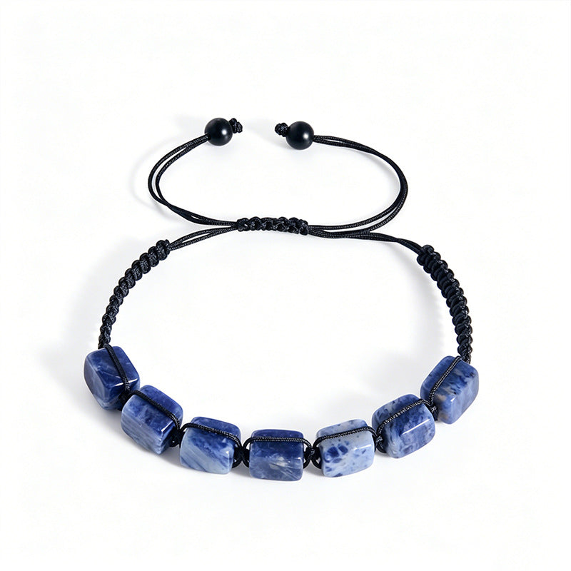Adjustable rectangular stone bead bracelet blue view