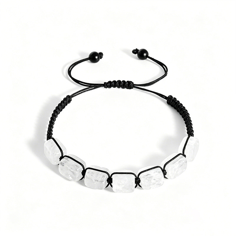 Adjustable rectangular stone bead bracelet clear view