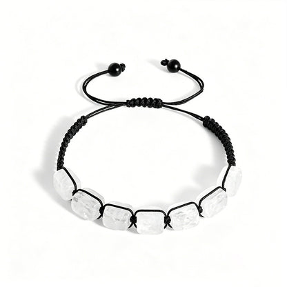 Adjustable rectangular stone bead bracelet clear view