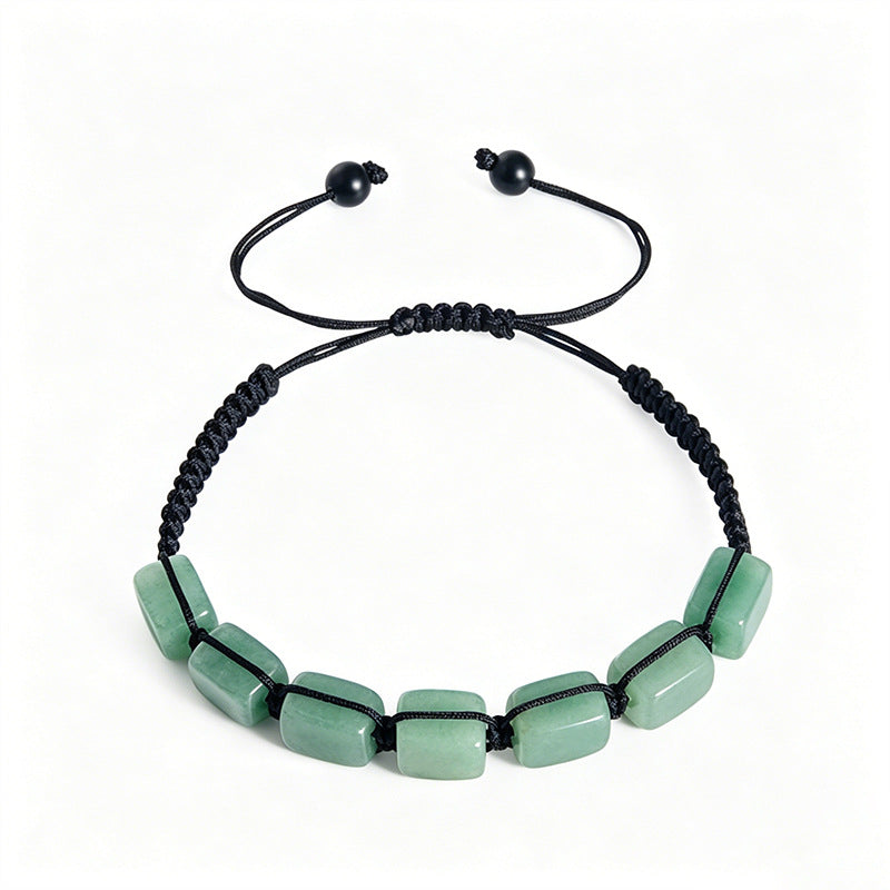 Adjustable rectangular stone bead bracelet green view
