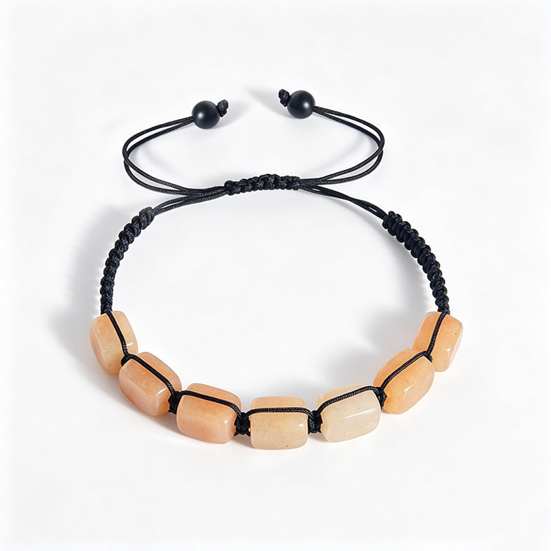 Adjustable rectangular stone bead bracelet orange view