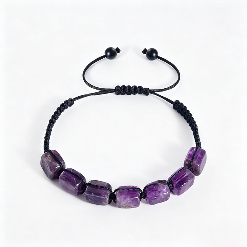 Adjustable rectangular stone bead bracelet purple view