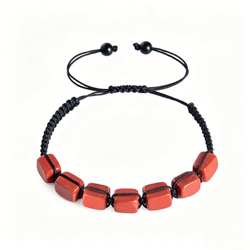 Adjustable rectangular stone bead bracelet red view