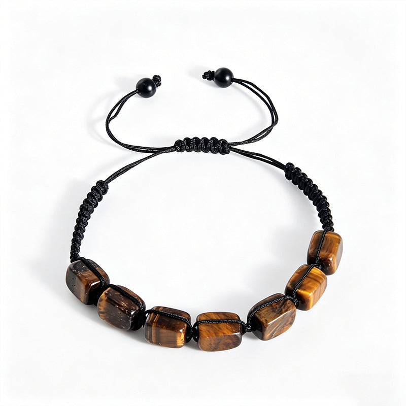 Adjustable rectangular stone bead bracelet tiger view