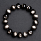 Guochao Style 7A Grade Double-Eyed Silver Obsidian Bracelet | Silver Cat's Eye Cool Beaded Bracelet | Unisex Zodiac Year Lucky Charm | Social Media Viral Hit
