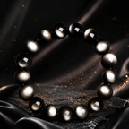 Guochao Style 7A Grade Double-Eyed Silver Obsidian Bracelet | Silver Cat's Eye Cool Beaded Bracelet | Unisex Zodiac Year Lucky Charm | Social Media Viral Hit