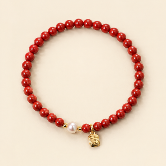 Cinnabar-style and freshwater pearl bracelet, product image 1 of 6