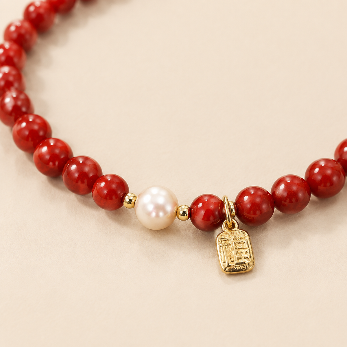 Cinnabar-style and freshwater pearl bracelet, product image 3 of 6