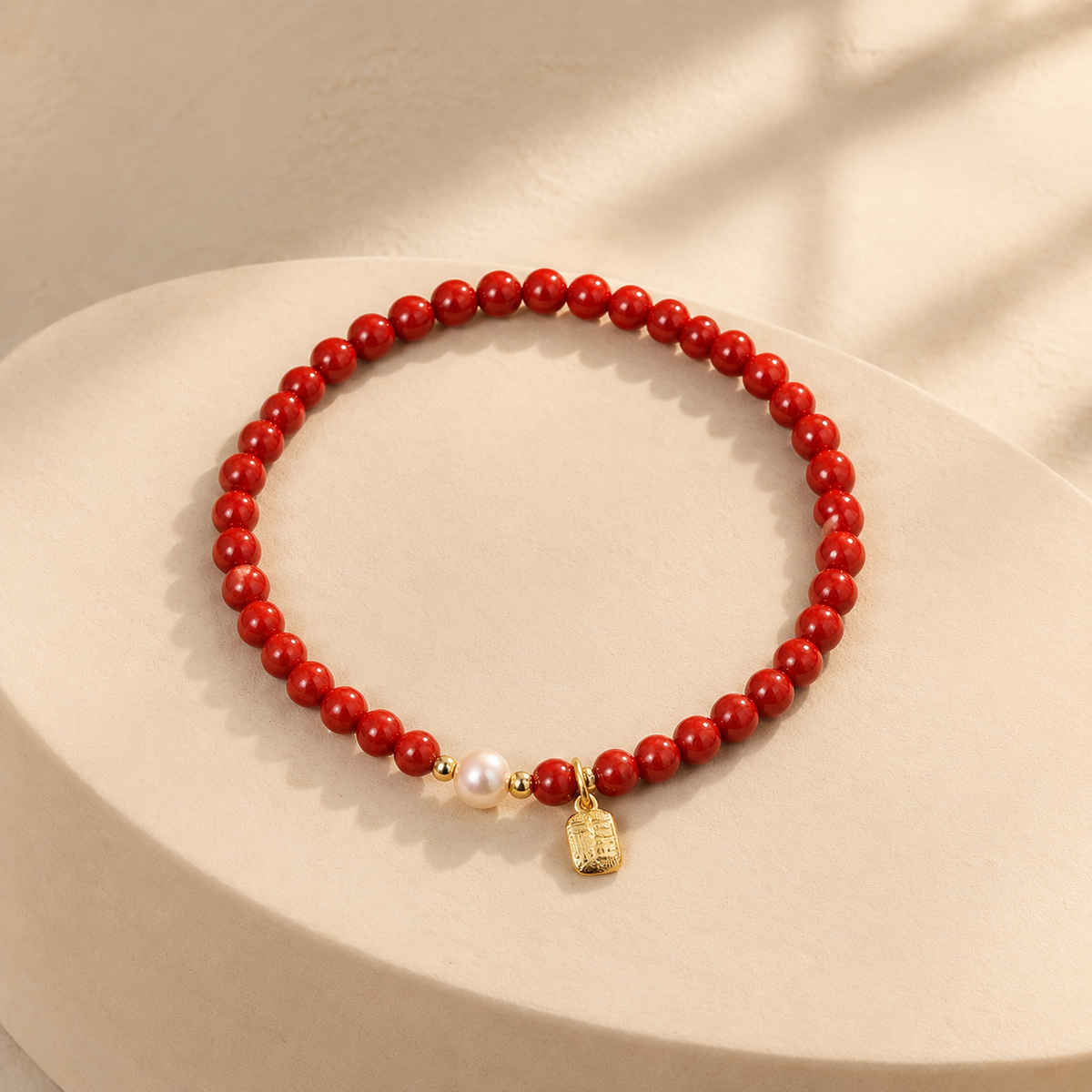 Cinnabar-style and freshwater pearl bracelet, product image 6 of 6