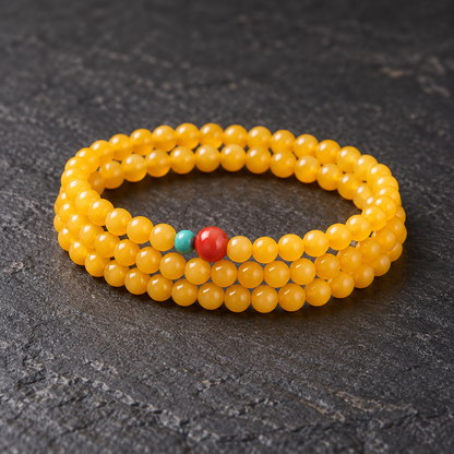 Yellow agate triple-wrap bracelet, detail and styling view 4