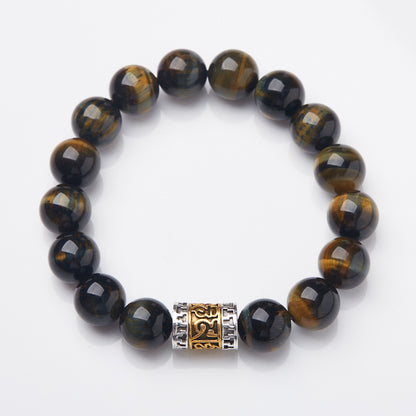 Original 12mm yellow-blue tiger eye bracelet on white