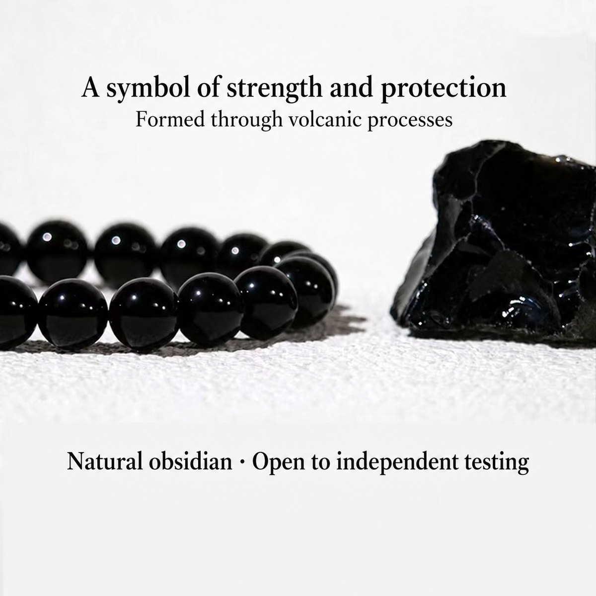 Obsidian bracelet and volcanic stone with English strength and protection symbolism