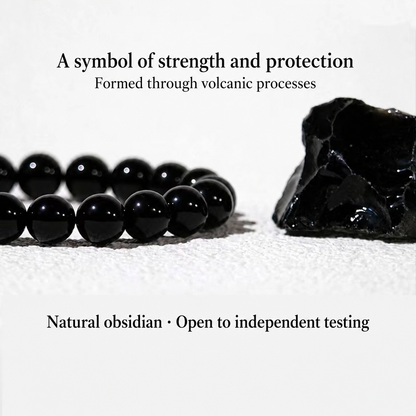 Obsidian bracelet and volcanic stone with English strength and protection symbolism