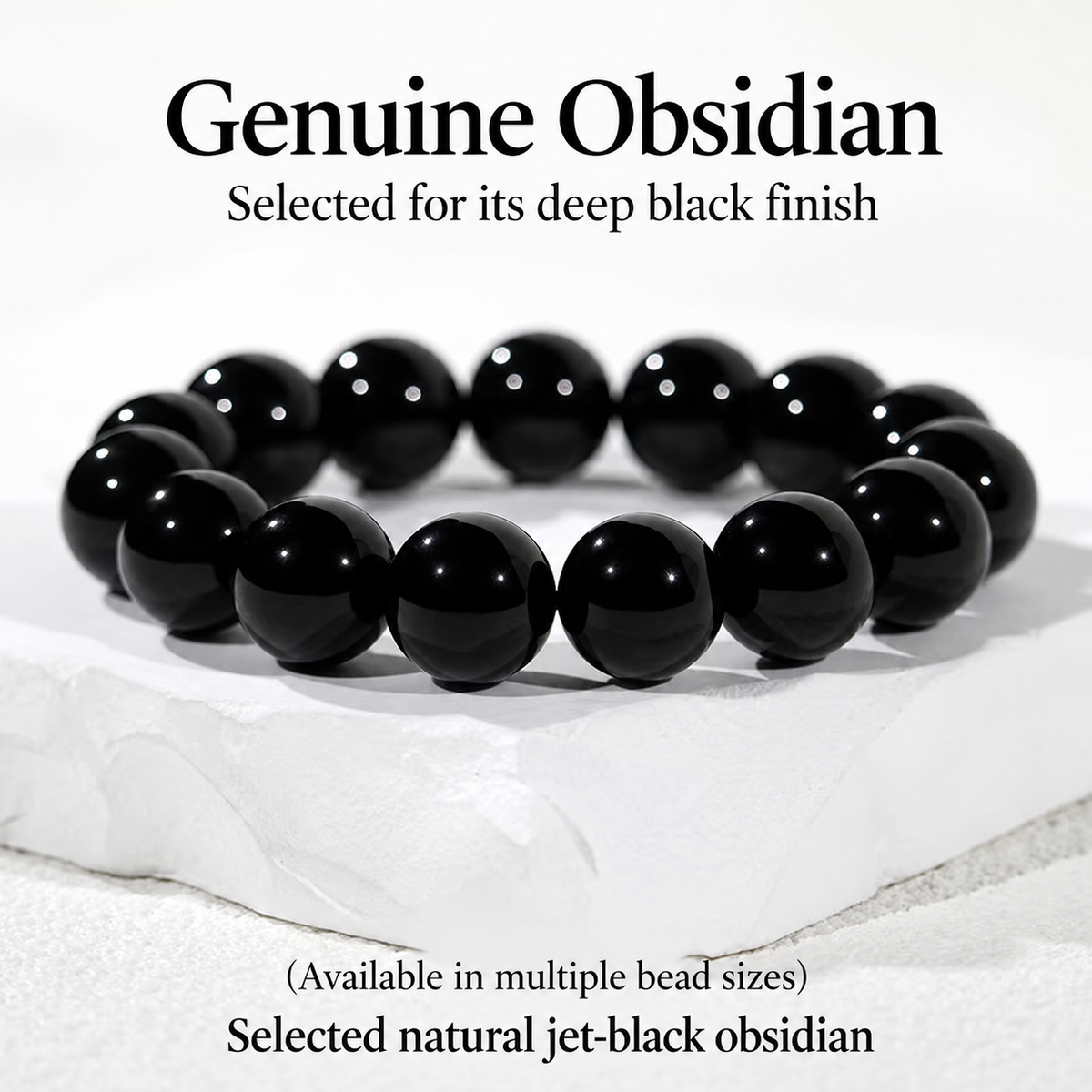 Polished black obsidian bracelet with English product text