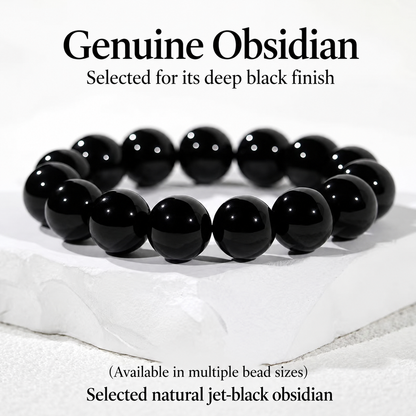 Polished black obsidian bracelet with English product text