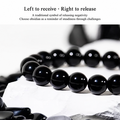 Obsidian bracelet with traditional receiving and releasing symbolism