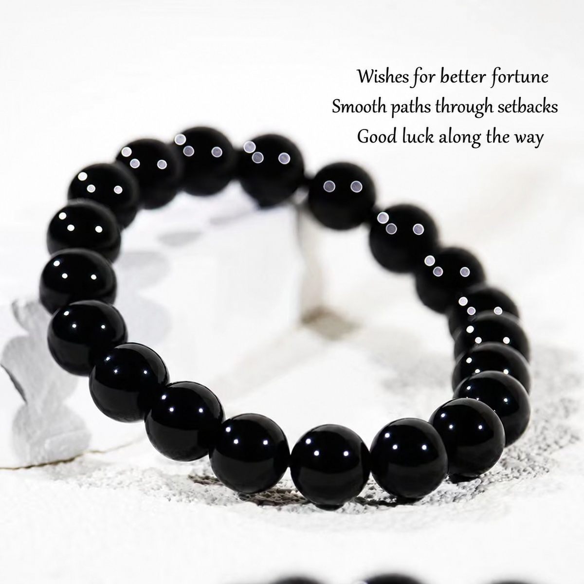 Black obsidian bracelet with good fortune wishes