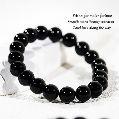 Black obsidian bracelet with good fortune wishes