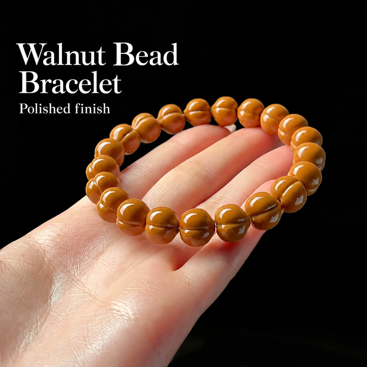 Simple polished walnut bead bracelet
