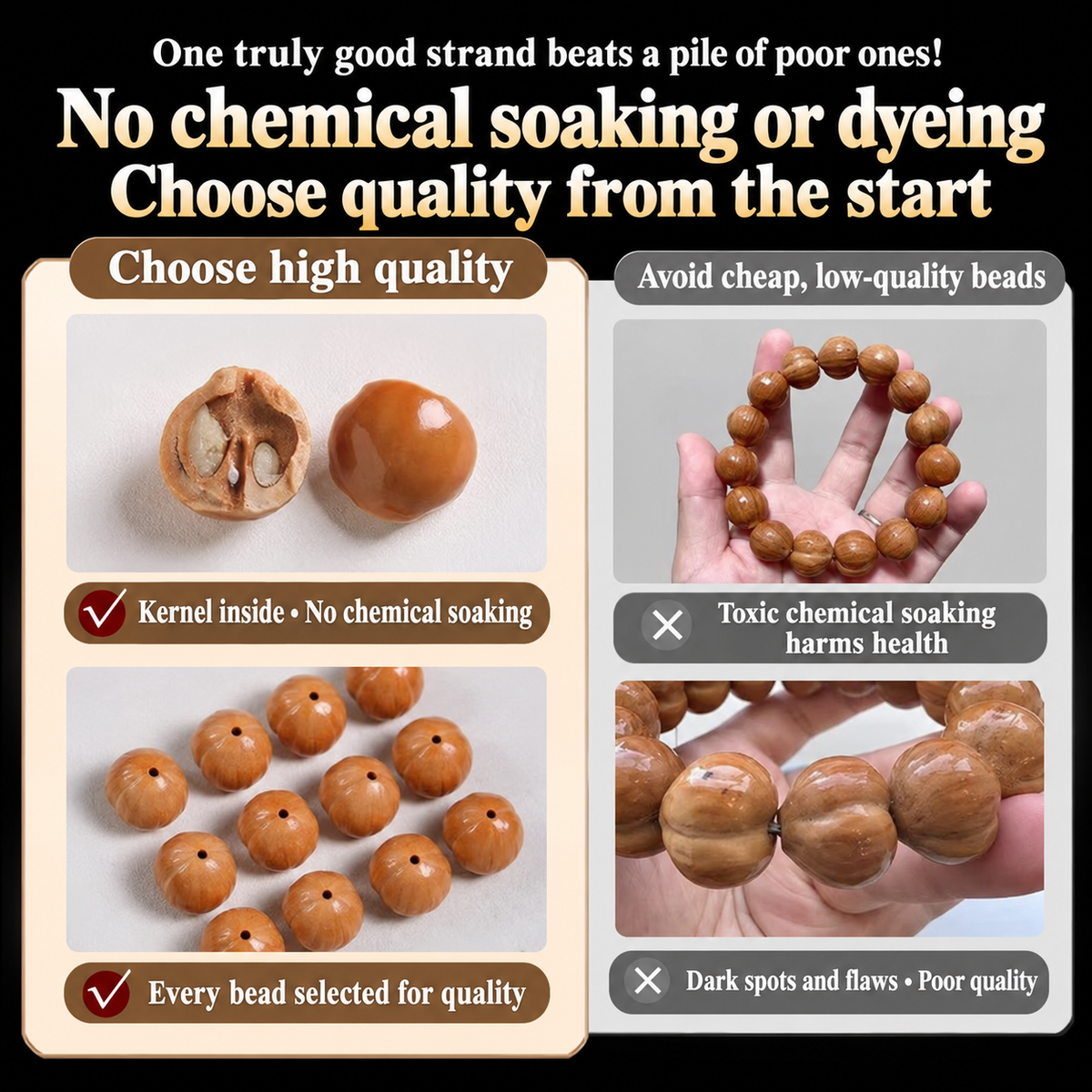 Walnut bead quality comparison translated from the source image
