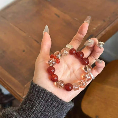 Red agate and golden-inclusion crystal bracelet – actual product photo 2