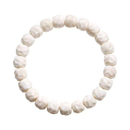 Plain White sculpted white bodhi bead bracelet